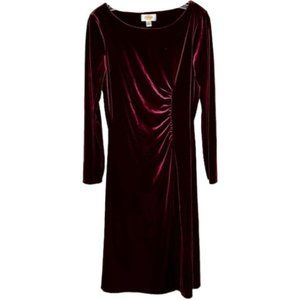 Talbots Maroon Velvet Ruched Side Fit/Flare Midi Dress - 8